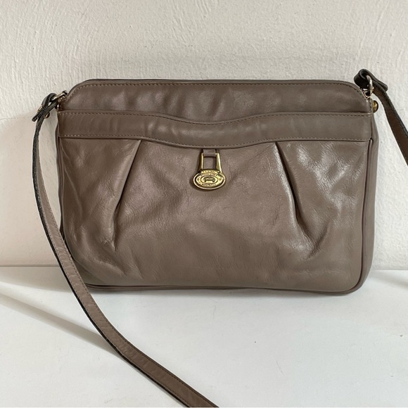 ETIENNE AIGNER Vintage Leather Bag Zipper Greige Taupe Minimalist - Picture 2 of 16